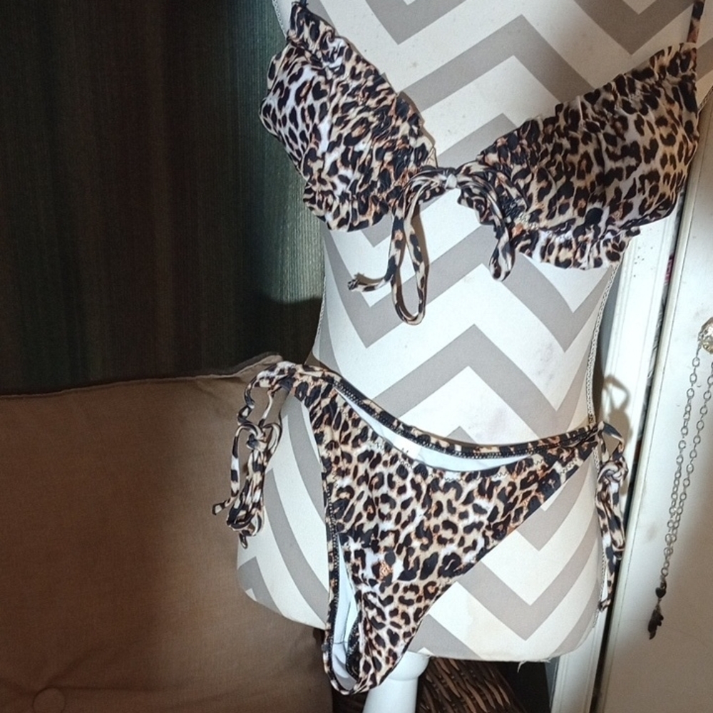 Brown and Black Animal Print Bikini Swim Set